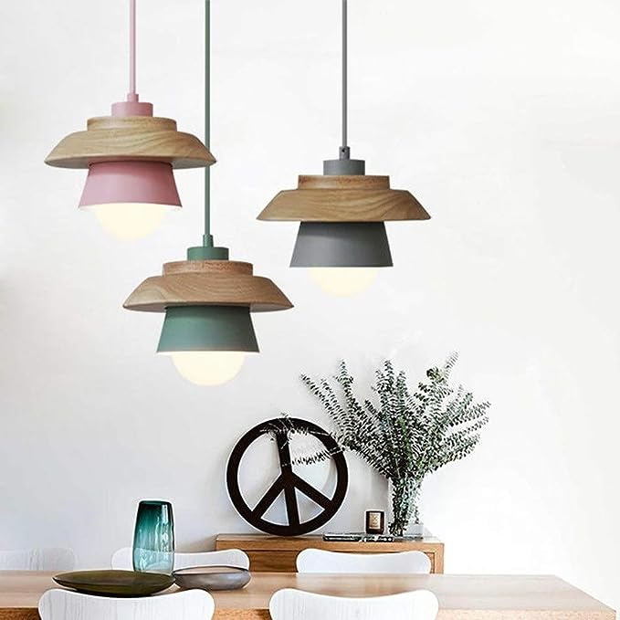 Hängeleuchte Holz Aluminium Skandinavisch Schwarz Rosa Grün Grau Weiß E27 Wohnzimmer Esszimmer | Restfield