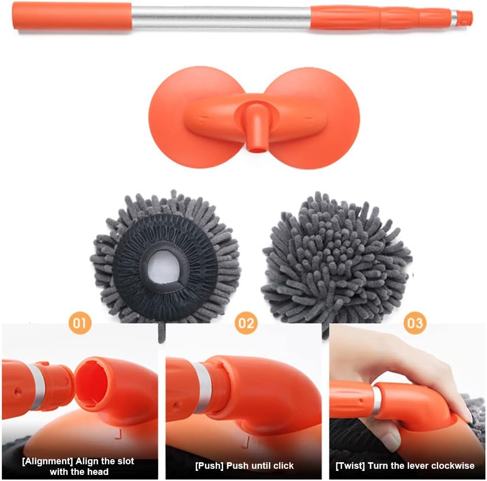 Teleskopische Waschbürste 360° drehbar, Aluminium, 400 g, ausziehbar, zum Reinigen von Fenstern, Autos, Wohnmobilen und Booten | Sansoti