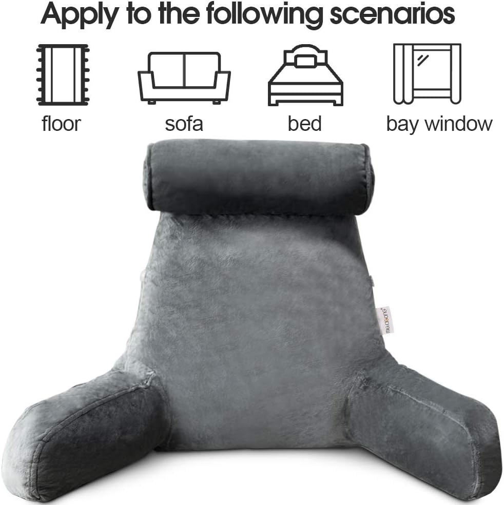 Coussin de lecture ergonomique avec accoudoirs 75x45cm en velours, réglable, pour lit et canapé, soutien du dos, confort et détente | Sansoti