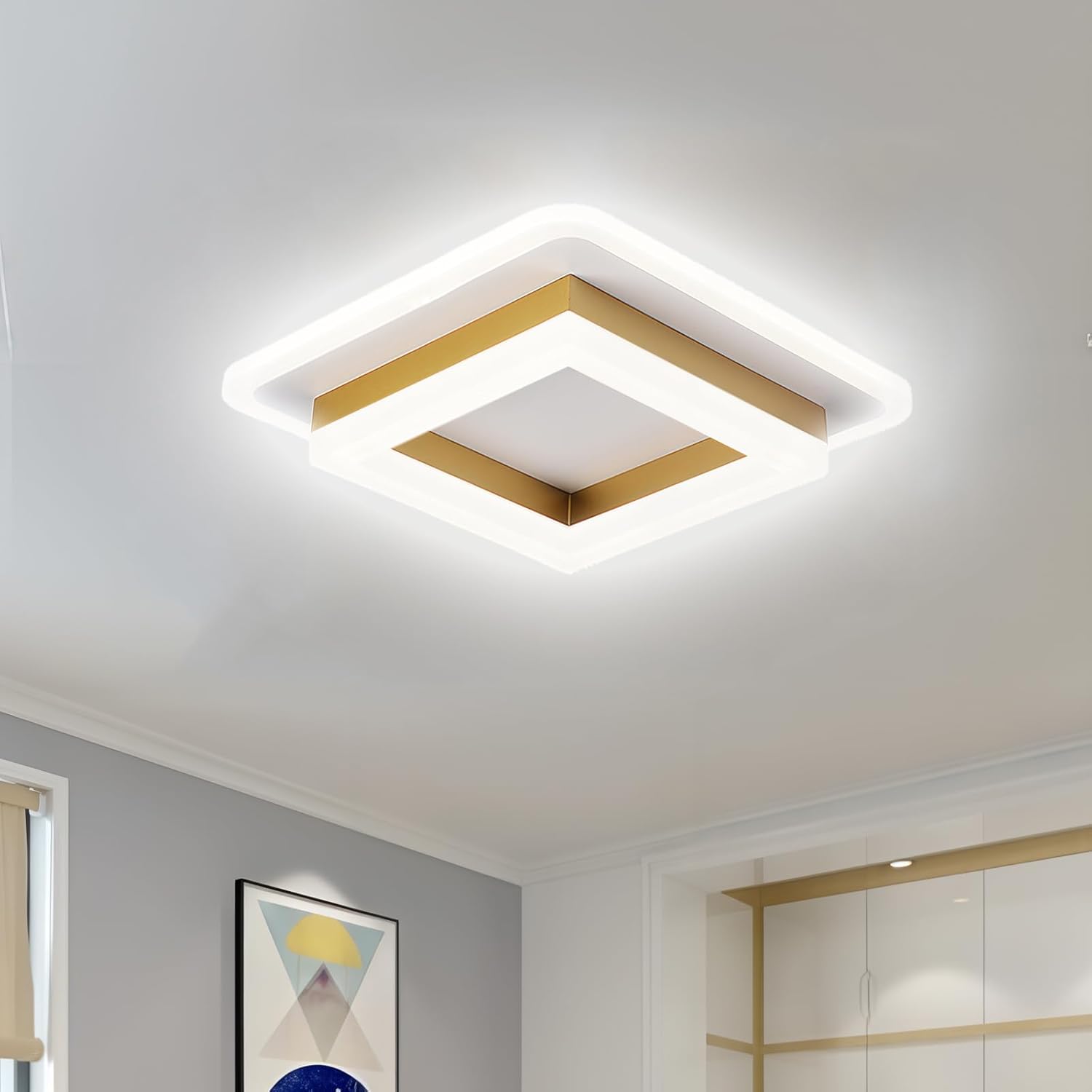 Plafondlamp Vierkant LED Modern Metaal En Acryl Flush Mount Design | Sansoti