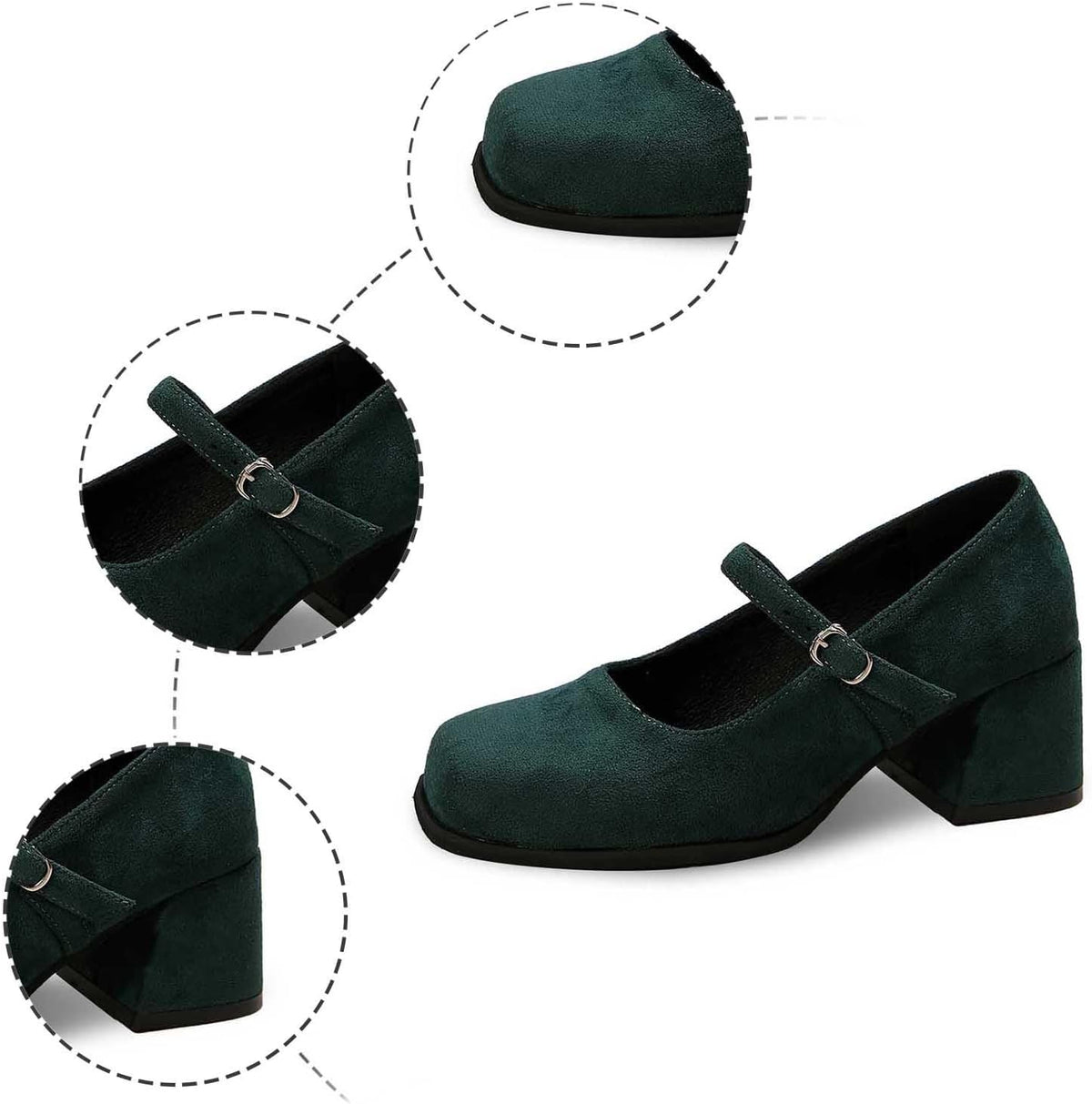 Suède Pumps met Gesp Dames Blokhak 5cm Klassiek Feest Dirndl Schoenen Oktoberfest Stijl Comfortabel Elegant | Sansoti