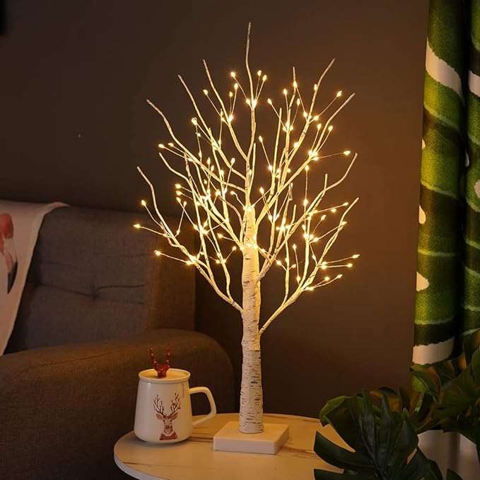 Decoratieve Berkenhouten Lichtboom met LED-Verlichting 60 cm Warm Sfeerlicht Natuurboom Decoratie voor Woonkamer Slaapkamer | Sansoti