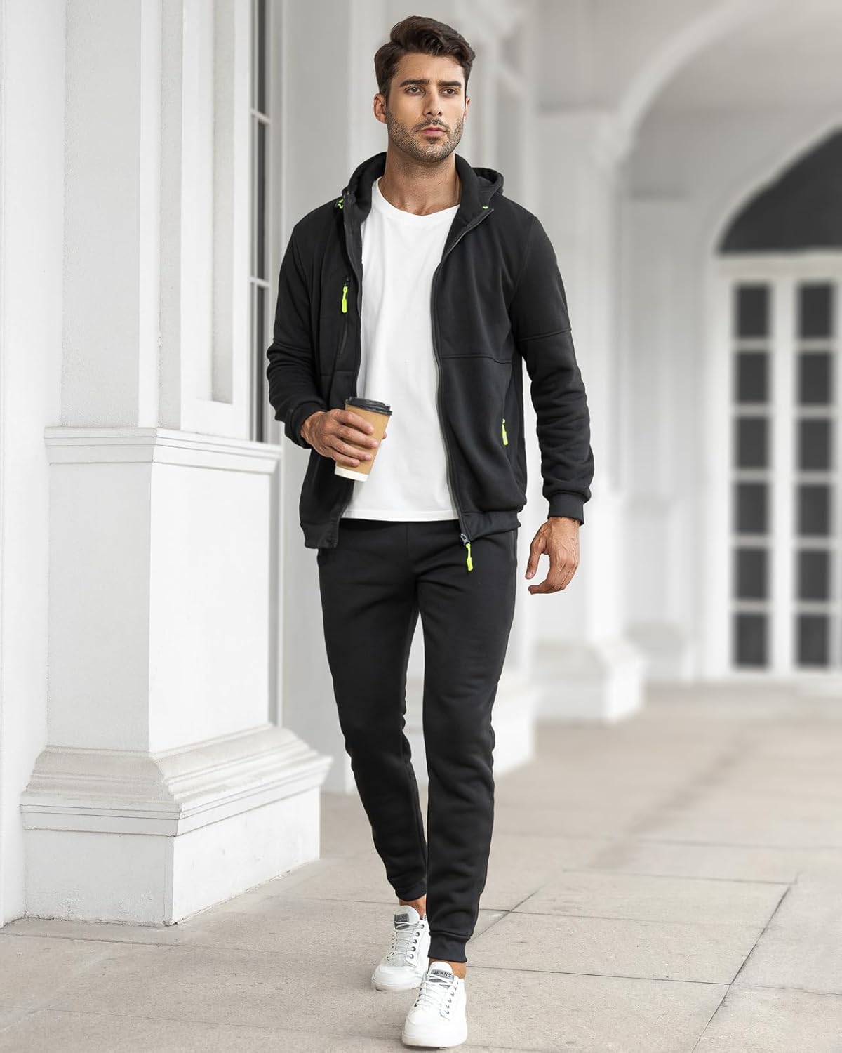 Heren Trainingspak Set met Pullover en Broek Elastisch Ademend Sportkleding Loungewear Zwart Grijs Comfort | Sansoti