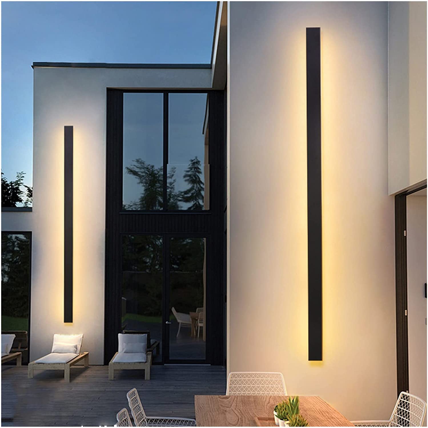 Aluminum Waterproof Outdoor Wall Lamp Linear LED Sleek Design Black Chrome Garden Veranda Garage Ambient Light 40-240cm | Sansoti