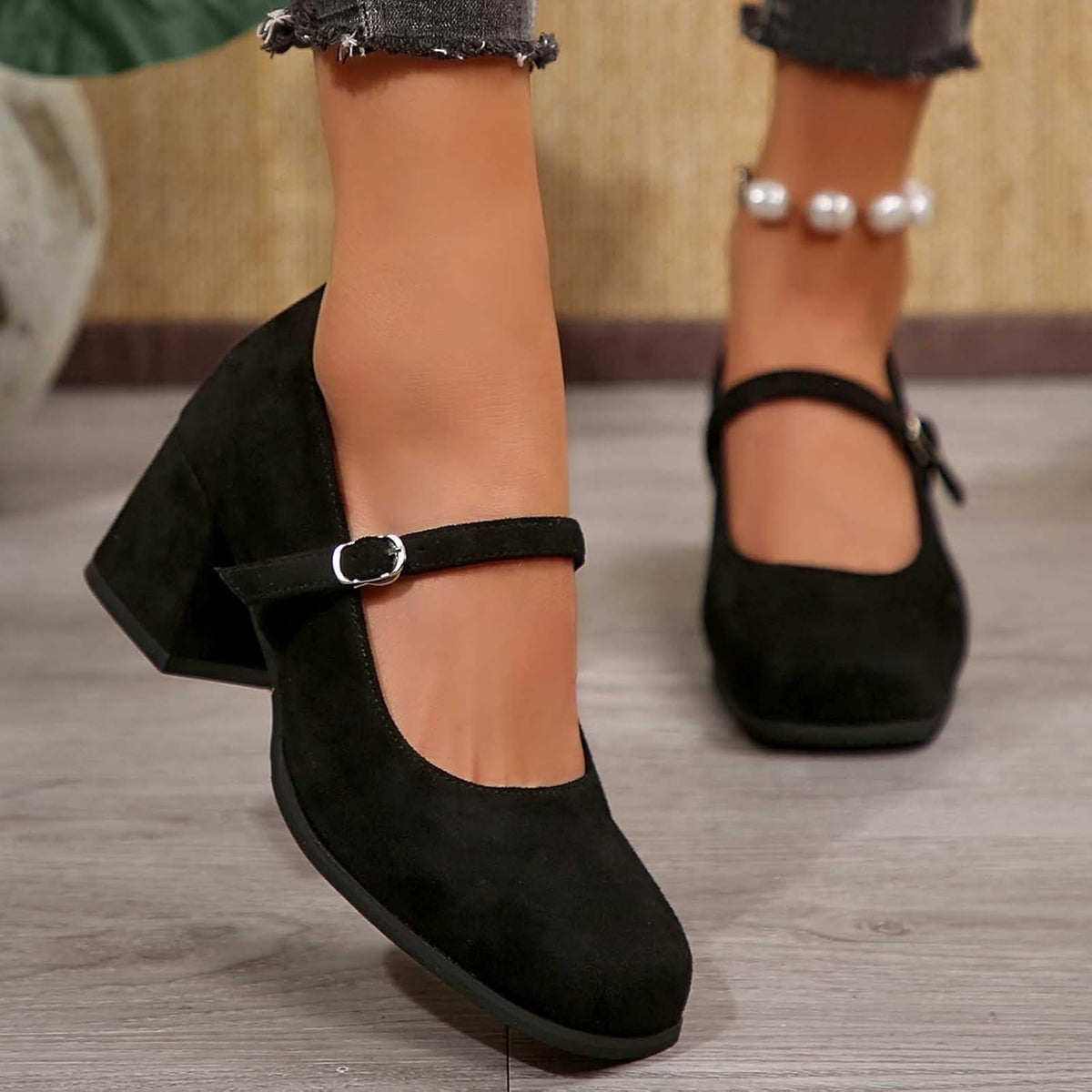 Suède Pumps met Gesp Dames Blokhak 5cm Klassiek Feest Dirndl Schoenen Oktoberfest Stijl Comfortabel Elegant | Sansoti