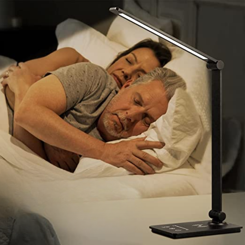 Bureaulamp met Draadloze Oplader Zwart – Dimbaar Leeslicht Touch Bediening 5 Lichtmodi Flexibele Arm | Sansoti