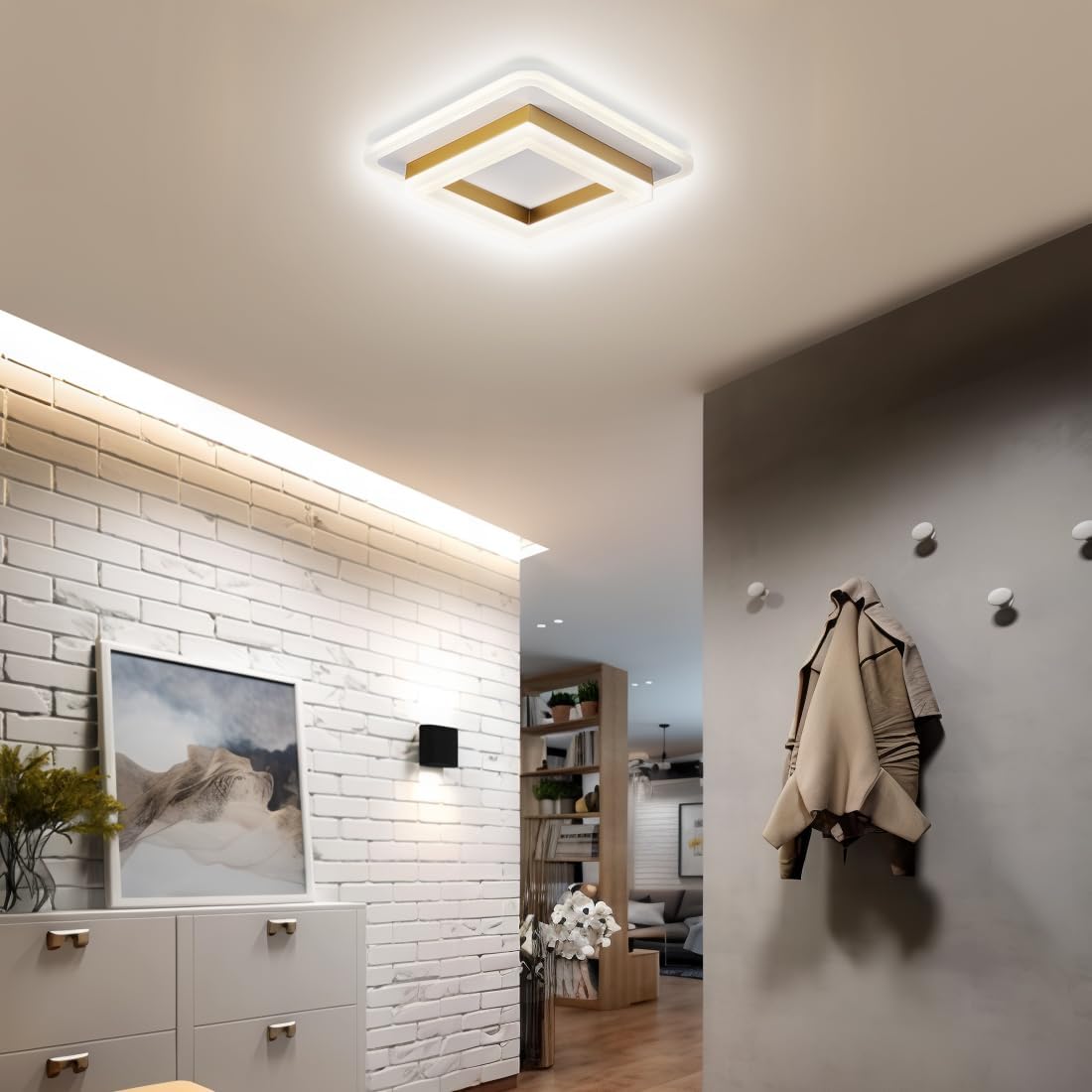 Plafondlamp Vierkant LED Modern Metaal En Acryl Flush Mount Design | Sansoti