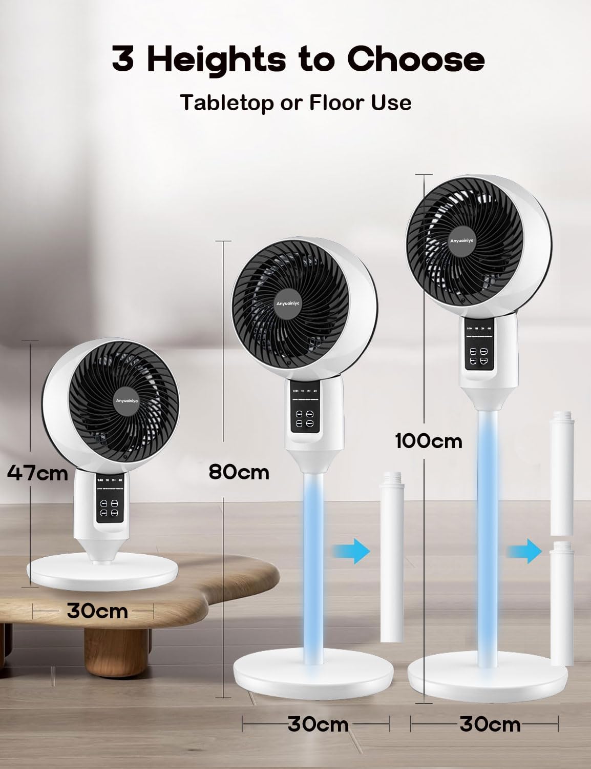 Staande Ventilator met 3D Oscillatie Afstandsbediening Stil Verstelbaar 3 Standen Timer Koeling Luchtcirculatie | Sansoti