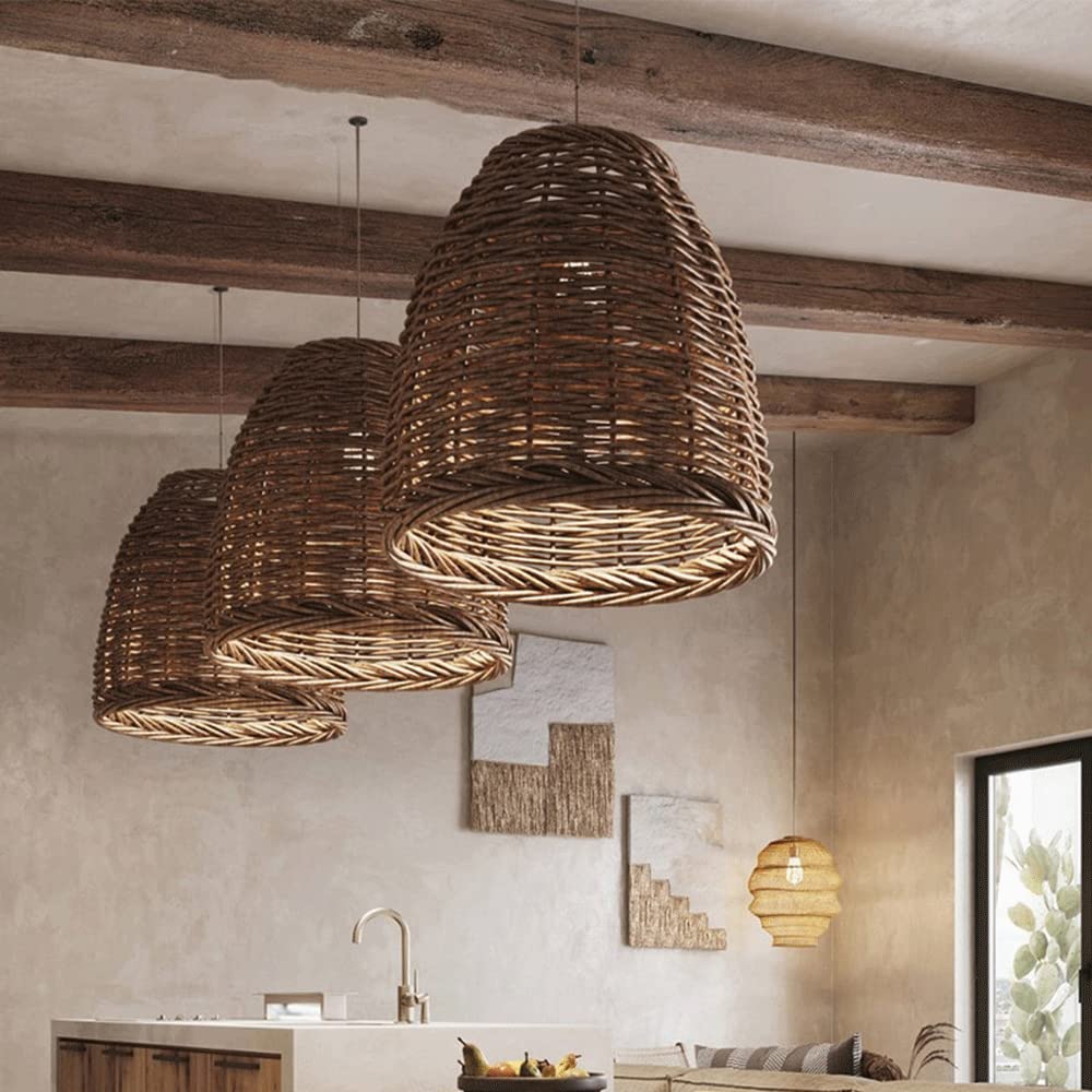 Rattan Pendant Light Vintage Chandelier E27 Dining Room Bedroom Living Room Natural Woven Ceiling Light | Sansoti