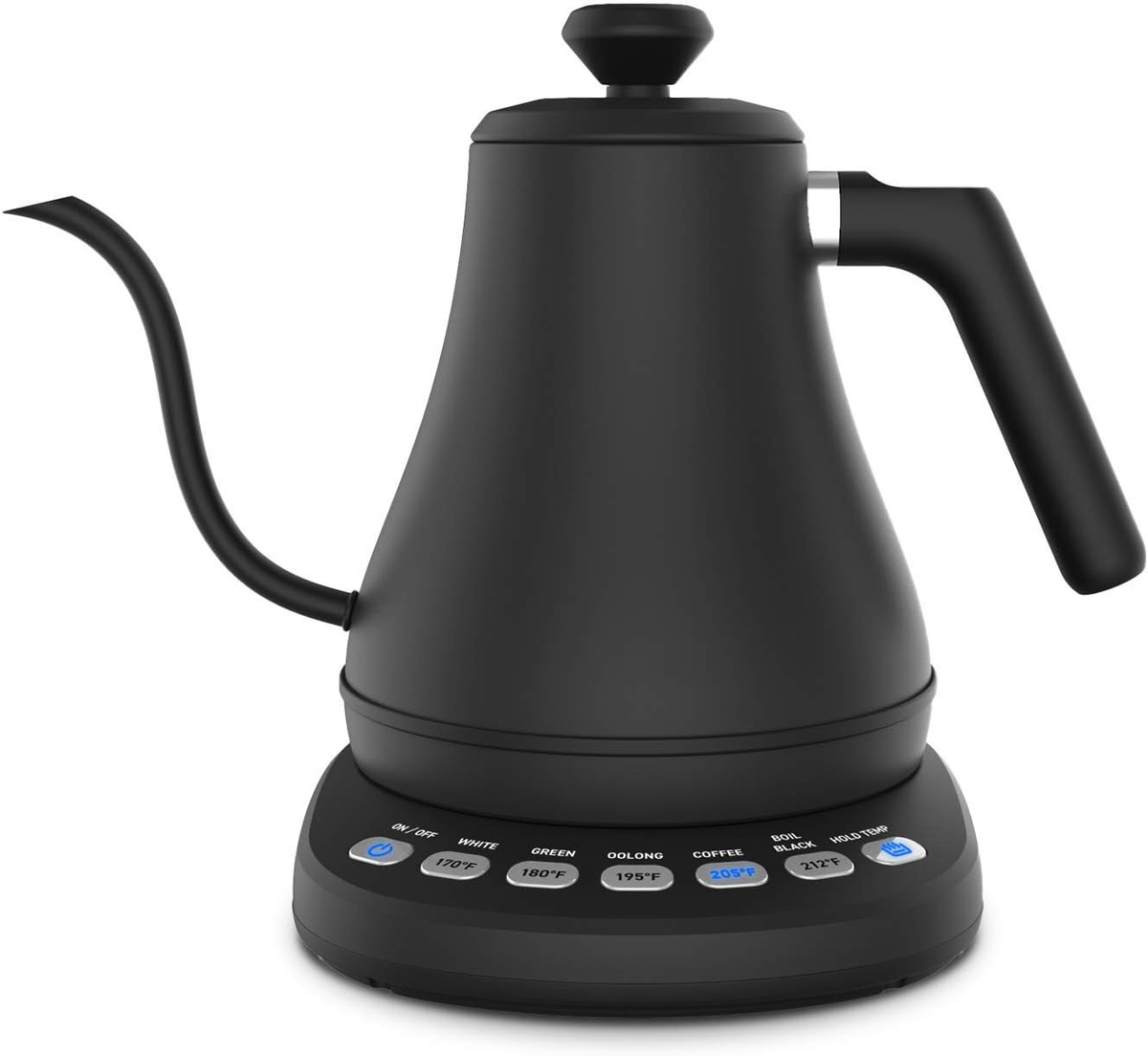 Electric Gooseneck Kettle 0.8L Stainless Steel Black with Precise Temperature Control for Perfect Tea & Coffee | Sansoti