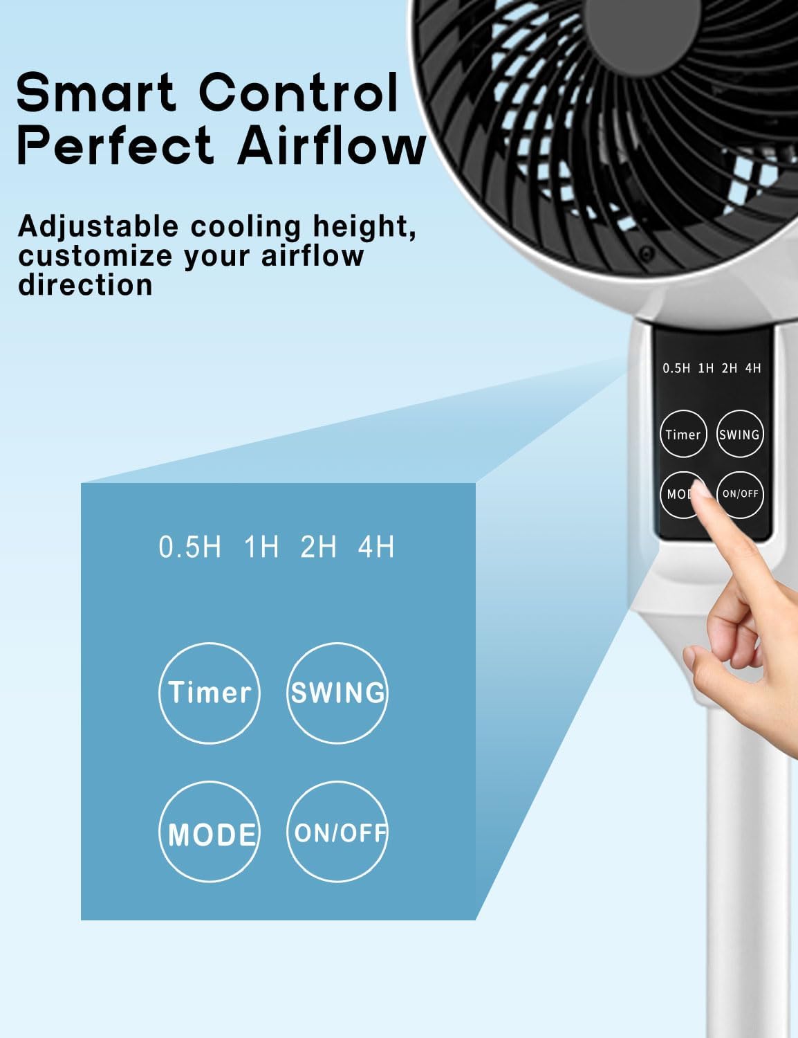 Staande Ventilator met 3D Oscillatie Afstandsbediening Stil Verstelbaar 3 Standen Timer Koeling Luchtcirculatie | Sansoti