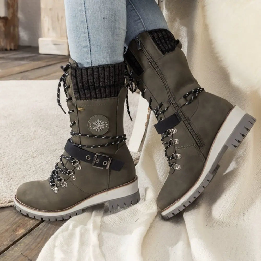 Waterproof Ankle Boots for Women Winter Boots Non-Slip Warm Lining Lace-Up Comfortable Winter Shoes | Sansoti