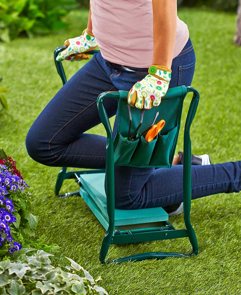 Klappbarer Gartenkniehocker und Sitzbank mit Werkzeugtaschen – Ergonomische Gartenhilfe bis 150 kg | Restfield