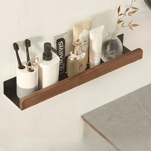Wandrek Hout Badkamer Boorvrij Zelfklevend Houten Wandplank Keuken Badkamer Opbergplank Muurrek Organizer | Sansoti