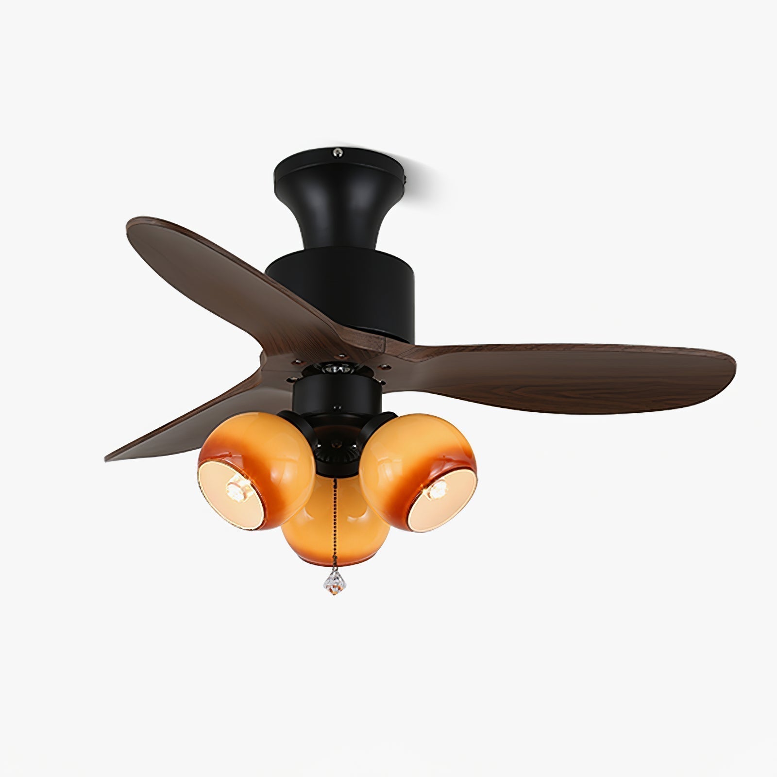 Vintage Ceiling Fan with Lighting — Glass Shade & Wood Grain Blades — Ø91-106 cm | Sansoti