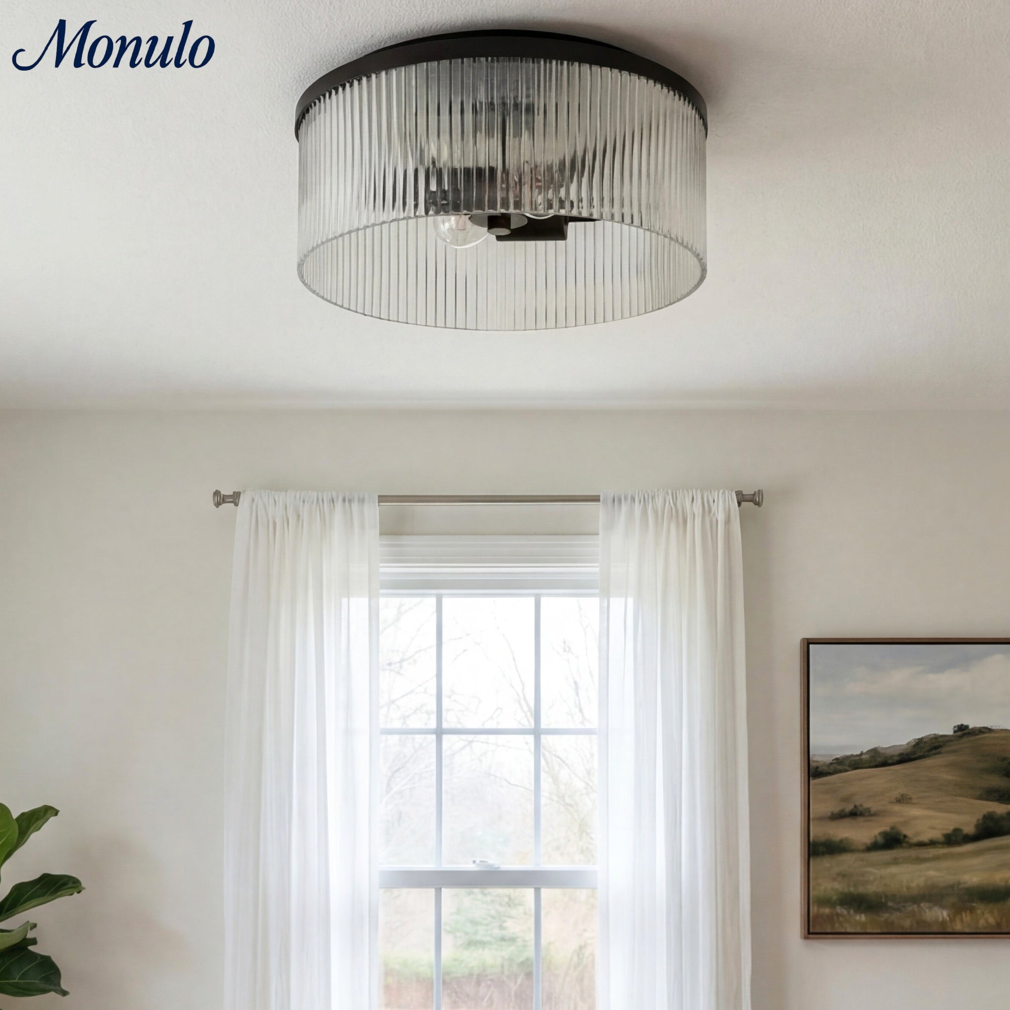 Geribbelde Glazen Plafondlamp Modern Laagbouw Ontwerp Slaapkamer Woonkamer Gang | Sansoti