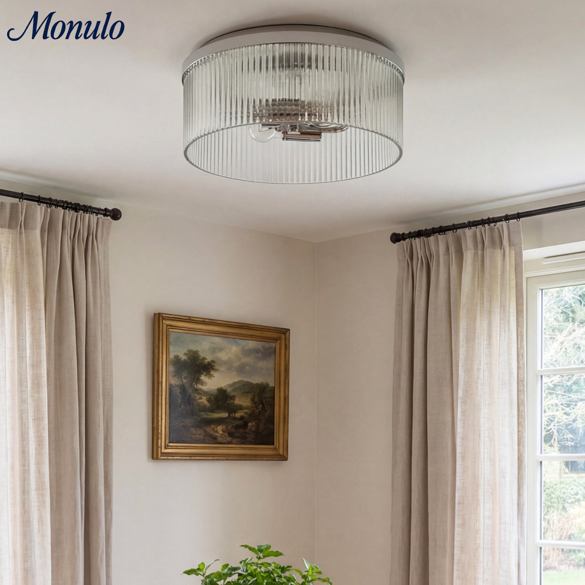 Geribbelde Glazen Plafondlamp Modern Laagbouw Ontwerp Slaapkamer Woonkamer Gang | Sansoti