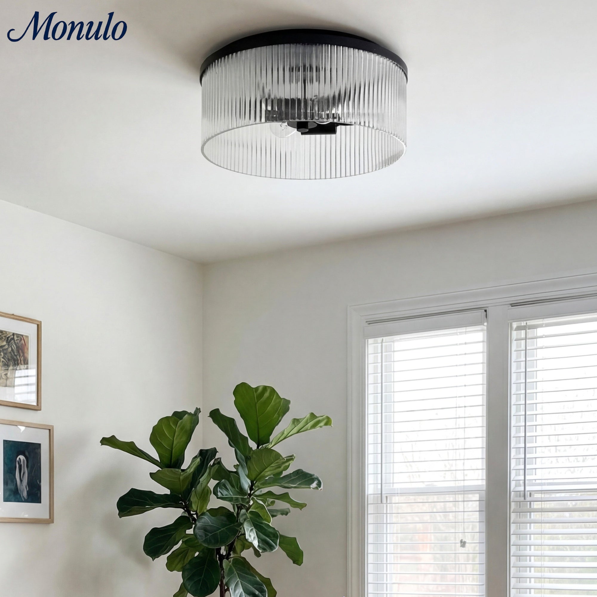 Geribbelde Glazen Plafondlamp Modern Laagbouw Ontwerp Slaapkamer Woonkamer Gang | Sansoti