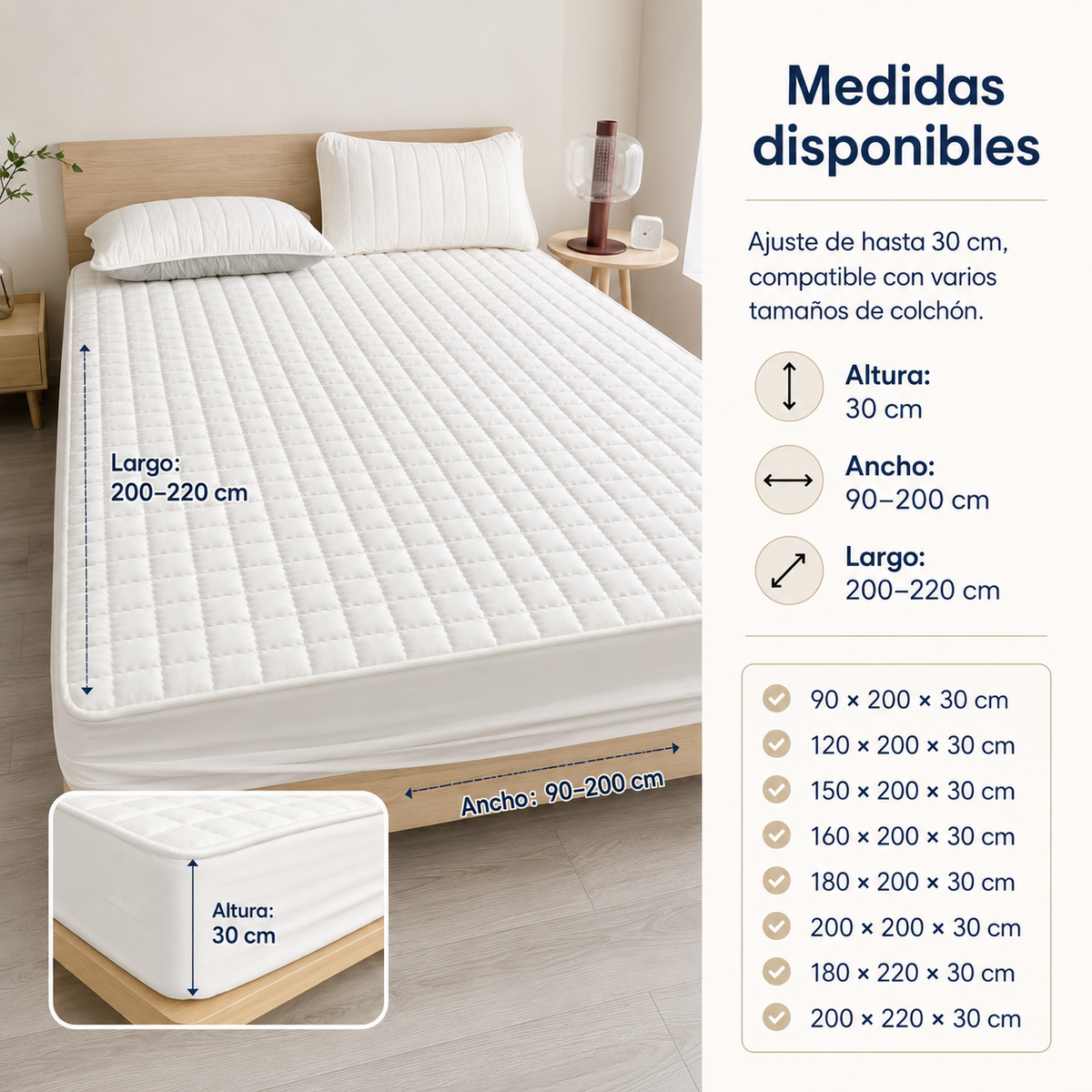 Protège-matelas déperlant avec couche supérieure matelassée pour une protection optimale et un confort accru dans la chambre | Sansoti