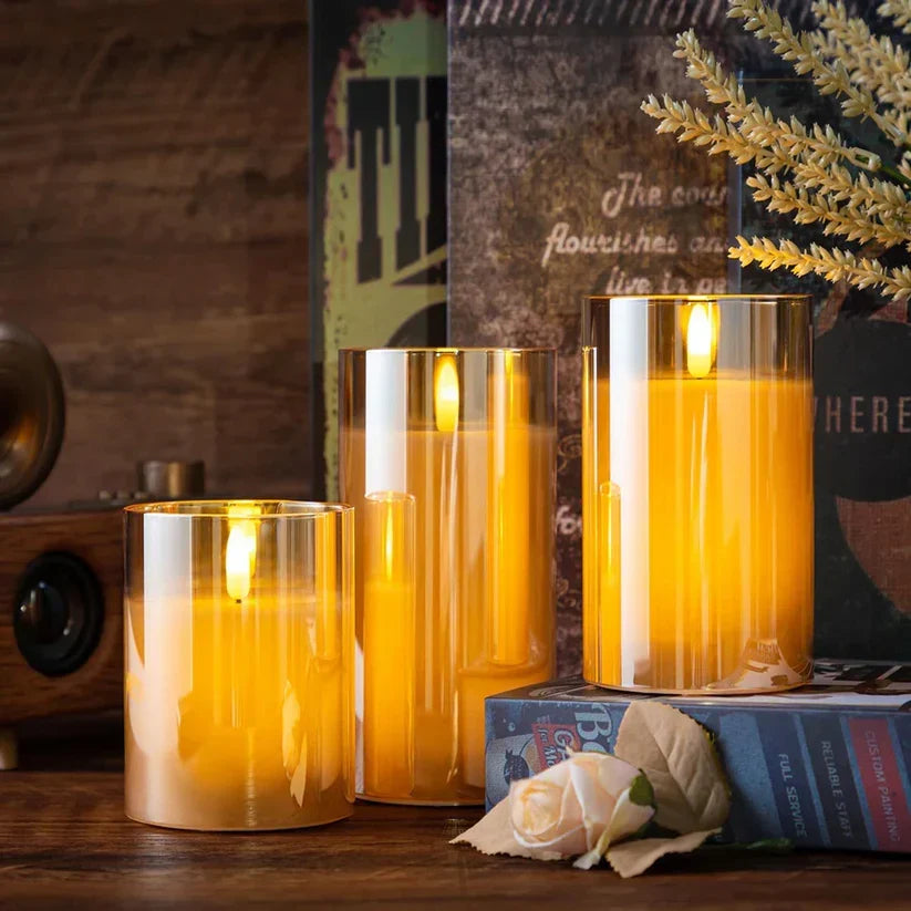 Wireless LED Candle Set of 3 Flame Effect Remote Control Timer Warm White Ambient Lighting Living Room Decoration | Sansoti