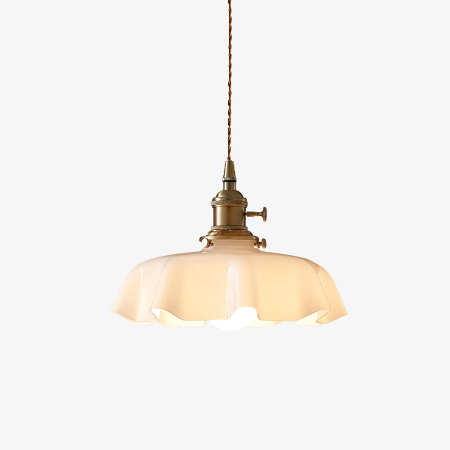 Geplooide Glazen Hanglamp met Messing Armatuur — Vintage Franse Stijl in Wit, Beige, Roze of Blauw — Verstelbare Kabel 150 cm | Sansoti