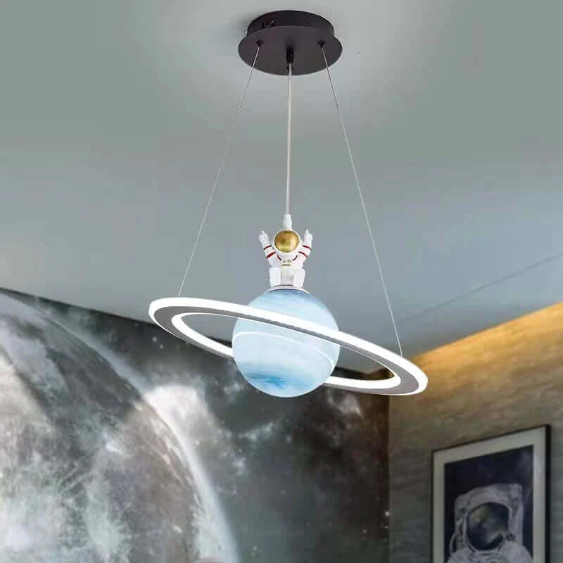 LED Hanglamp Kinderkamer Planeet Metaal Acryl Glas Blauw Plafondlamp Kabel Ophanging Sfeerverlichting Kinderkamer | Sansoti
