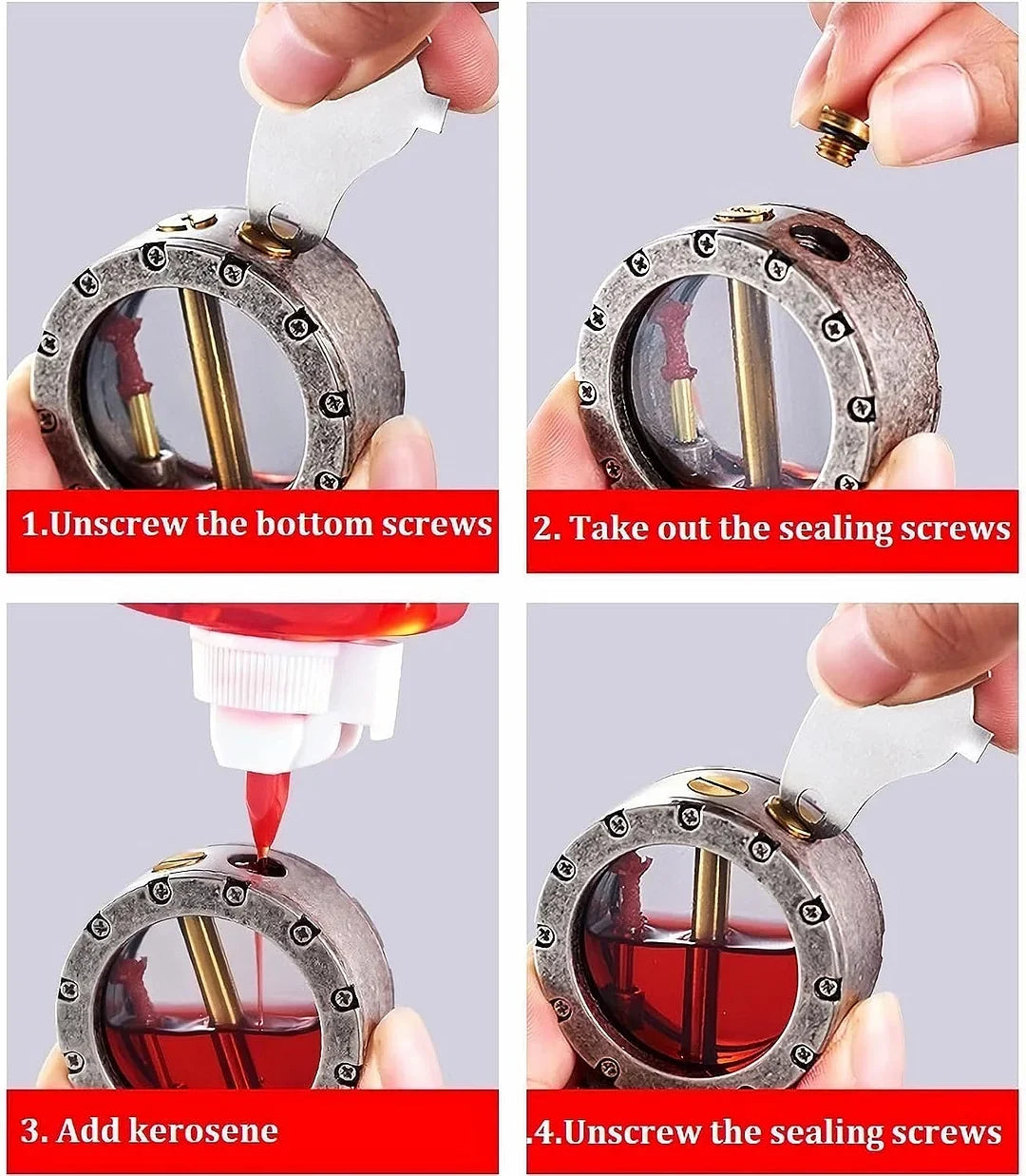 Retro Lighter with Transparent Tank & Toggle Switch | Refillable Gasoline Design, Classic Vintage Gift | Sansoti