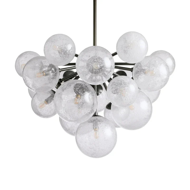 Lustre à boules en verre soufflé à la main avec effet de bulles, laiton, noir, nickel, suspensions réglables | Sansoti