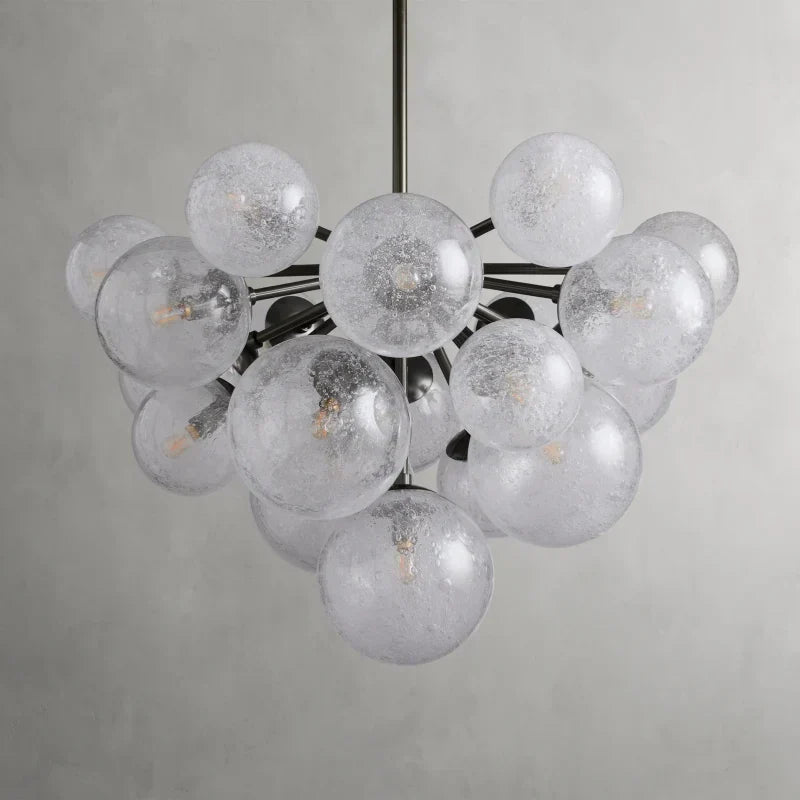 Lustre à boules en verre soufflé à la main avec effet de bulles, laiton, noir, nickel, suspensions réglables | Sansoti