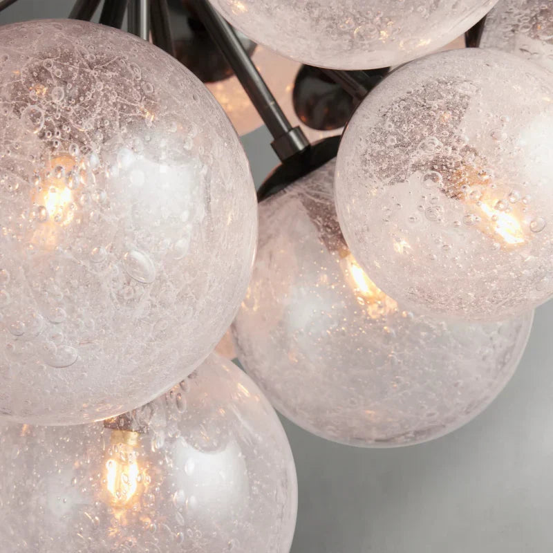 Lustre à boules en verre soufflé à la main avec effet de bulles, laiton, noir, nickel, suspensions réglables | Sansoti