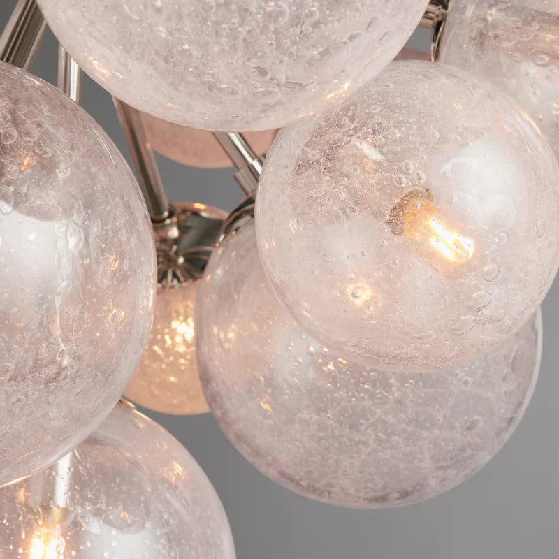 Lustre à boules en verre soufflé à la main avec effet de bulles, laiton, noir, nickel, suspensions réglables | Sansoti