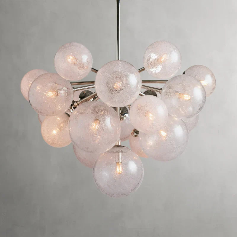 Lustre à boules en verre soufflé à la main avec effet de bulles, laiton, noir, nickel, suspensions réglables | Sansoti