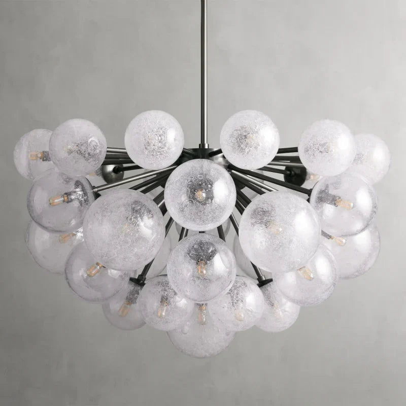 Lustre à boules en verre soufflé à la main avec effet de bulles, laiton, noir, nickel, suspensions réglables | Sansoti