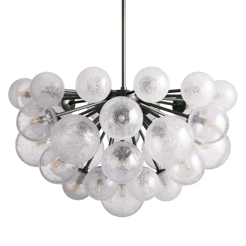 Lustre à boules en verre soufflé à la main avec effet de bulles, laiton, noir, nickel, suspensions réglables | Sansoti