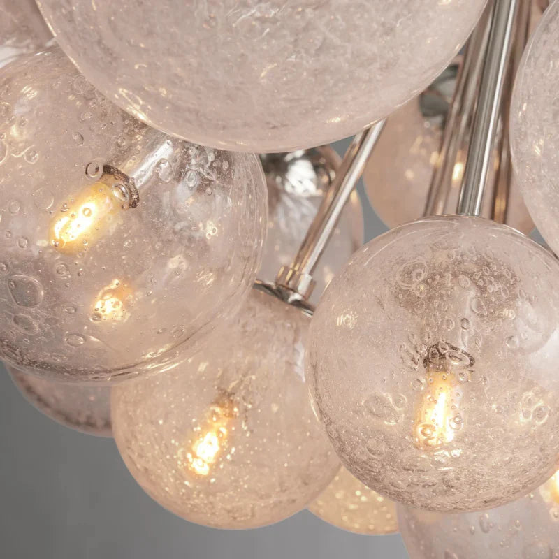 Lustre à boules en verre soufflé à la main avec effet de bulles, laiton, noir, nickel, suspensions réglables | Sansoti