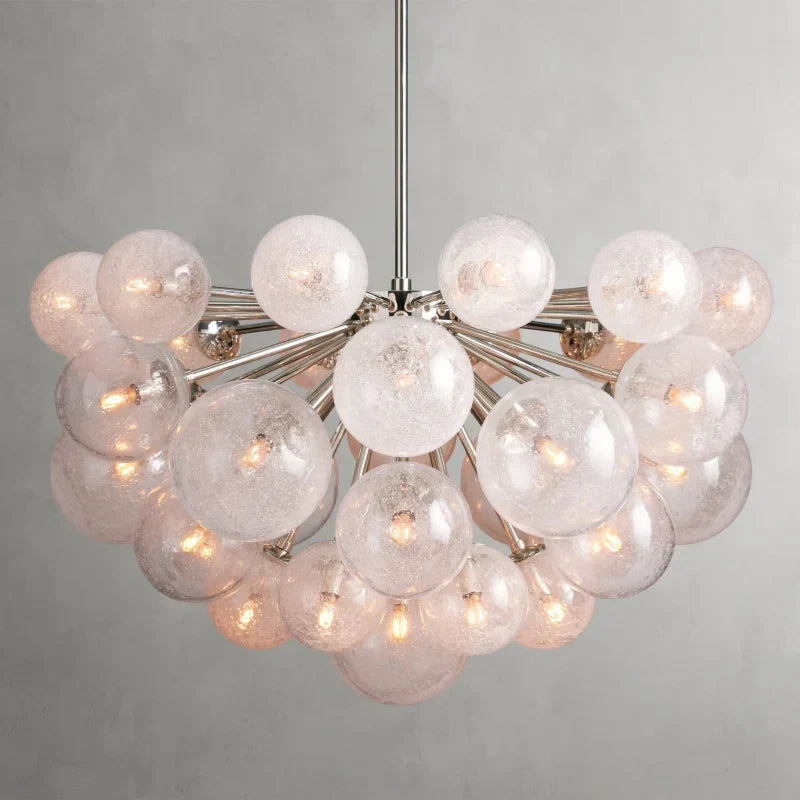 Lustre à boules en verre soufflé à la main avec effet de bulles, laiton, noir, nickel, suspensions réglables | Sansoti