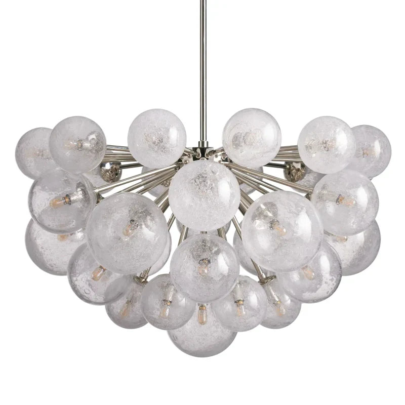 Lustre à boules en verre soufflé à la main avec effet de bulles, laiton, noir, nickel, suspensions réglables | Sansoti