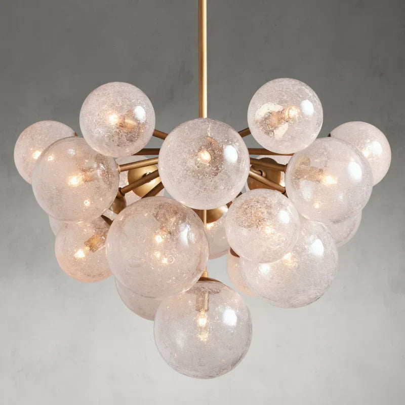 Lustre à boules en verre soufflé à la main avec effet de bulles, laiton, noir, nickel, suspensions réglables | Sansoti