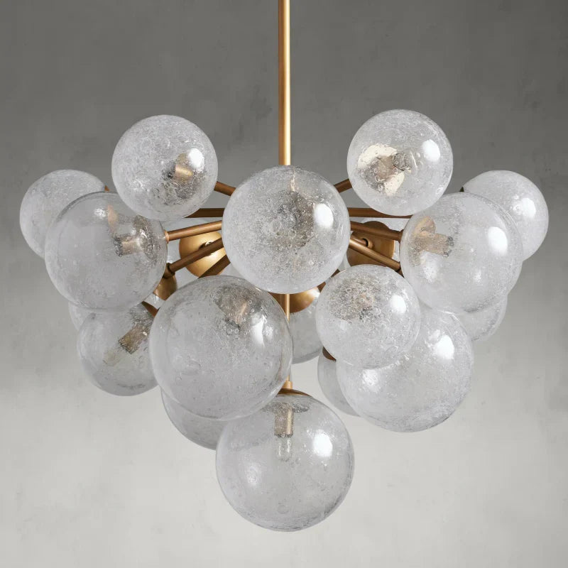 Lustre à boules en verre soufflé à la main avec effet de bulles, laiton, noir, nickel, suspensions réglables | Sansoti