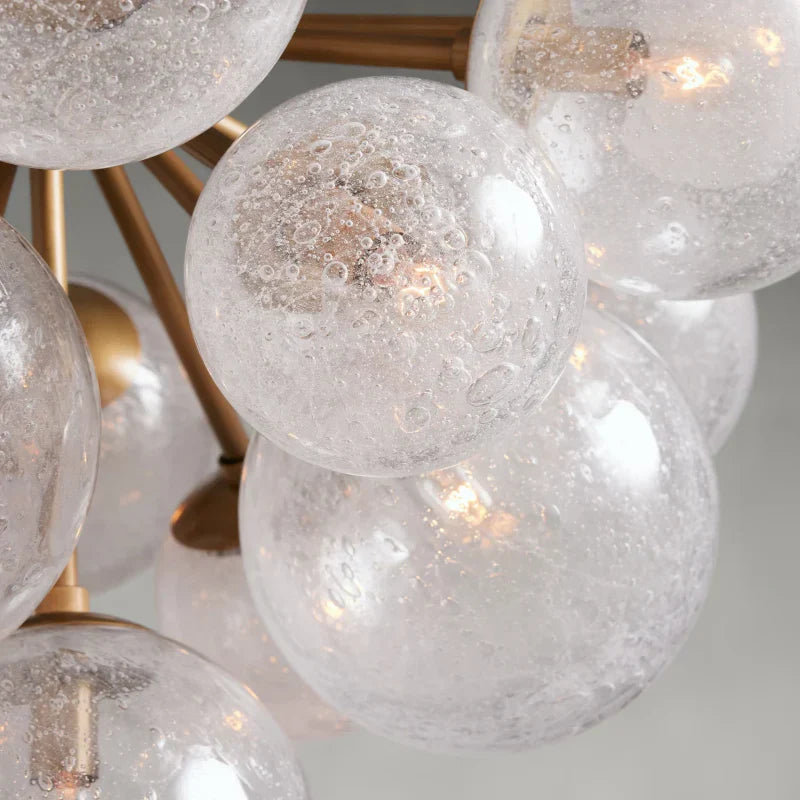 Lustre à boules en verre soufflé à la main avec effet de bulles, laiton, noir, nickel, suspensions réglables | Sansoti