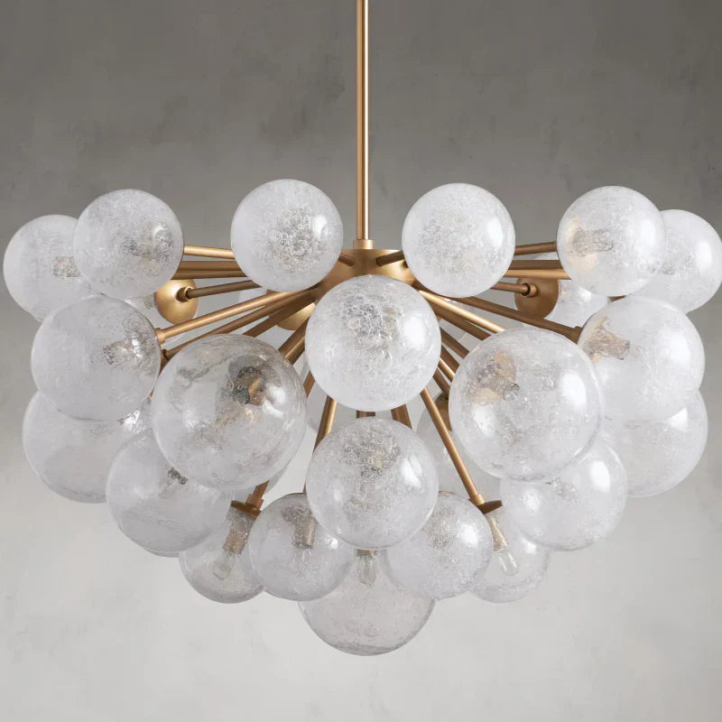 Lustre à boules en verre soufflé à la main avec effet de bulles, laiton, noir, nickel, suspensions réglables | Sansoti