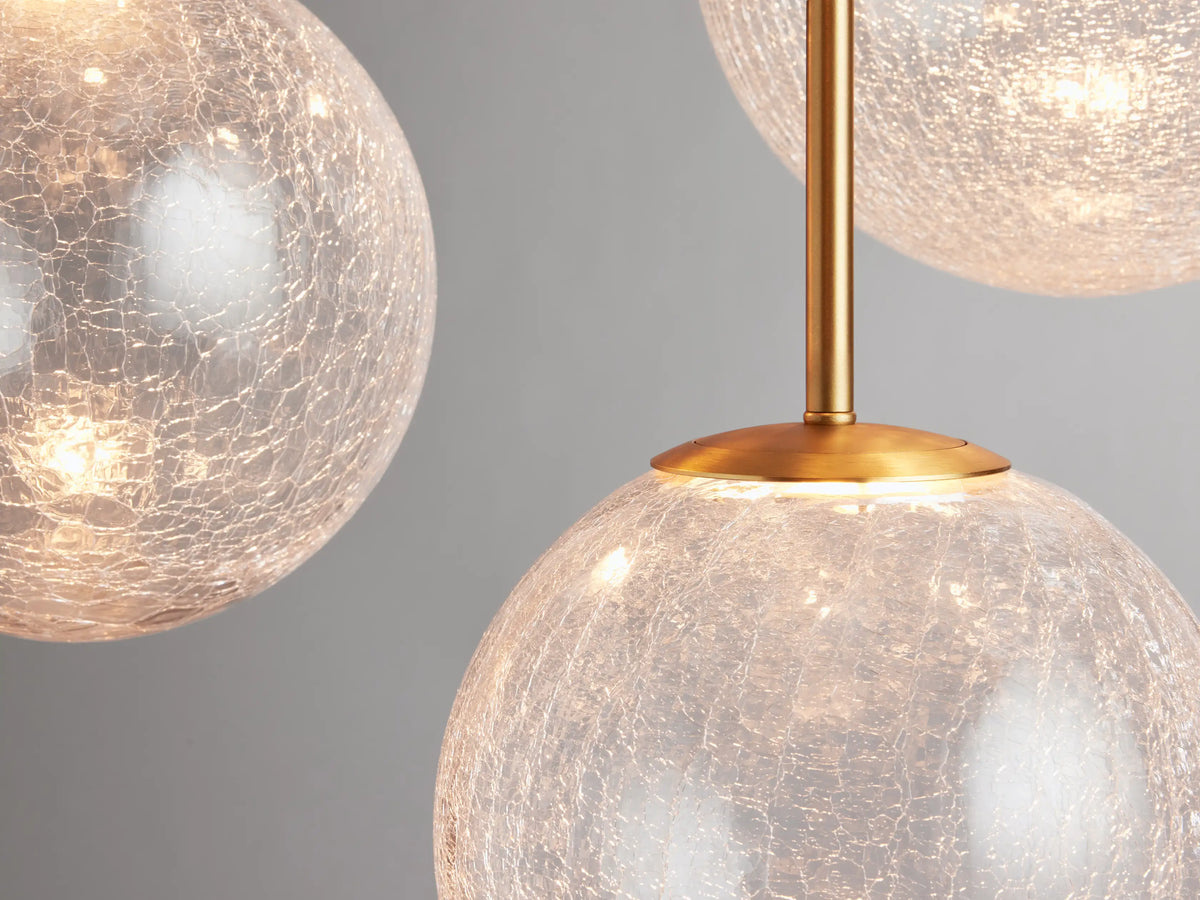 Suspension ronde à boules en verre, laiton et verre craquelé, réglable pour pièces à hauts plafonds, lustre LED | Sansoti