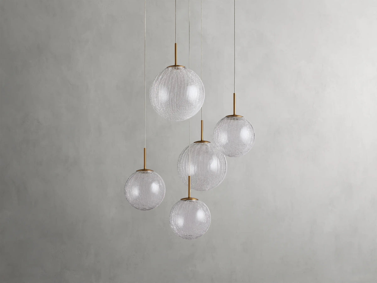 Suspension ronde à boules en verre, laiton et verre craquelé, réglable pour pièces à hauts plafonds, lustre LED | Sansoti