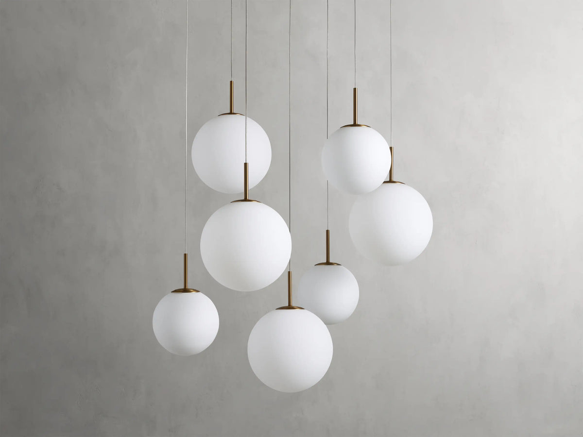 Suspension ronde à boules en verre, laiton et verre craquelé, réglable pour pièces à hauts plafonds, lustre LED | Sansoti