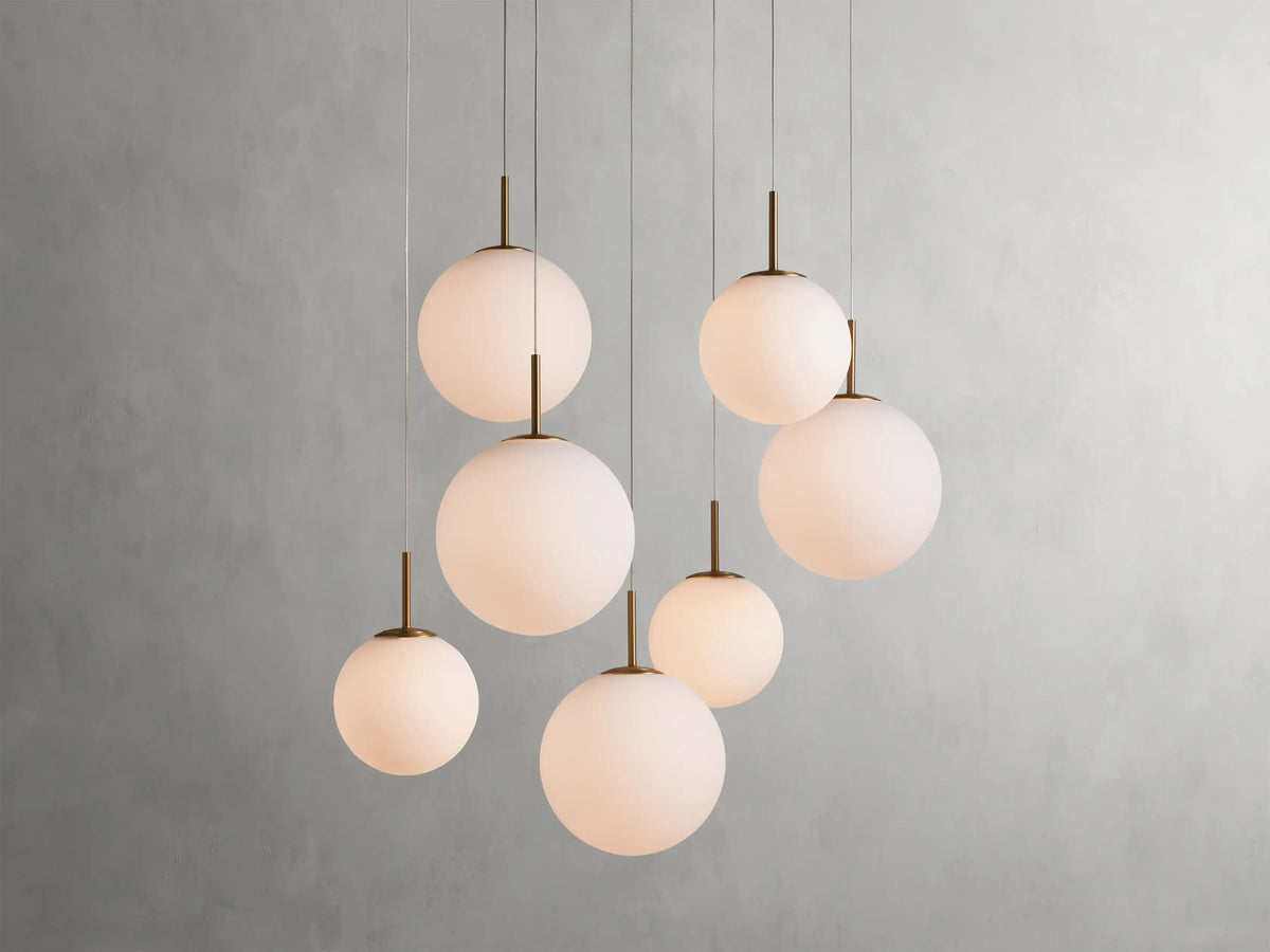 Suspension ronde à boules en verre, laiton et verre craquelé, réglable pour pièces à hauts plafonds, lustre LED | Sansoti