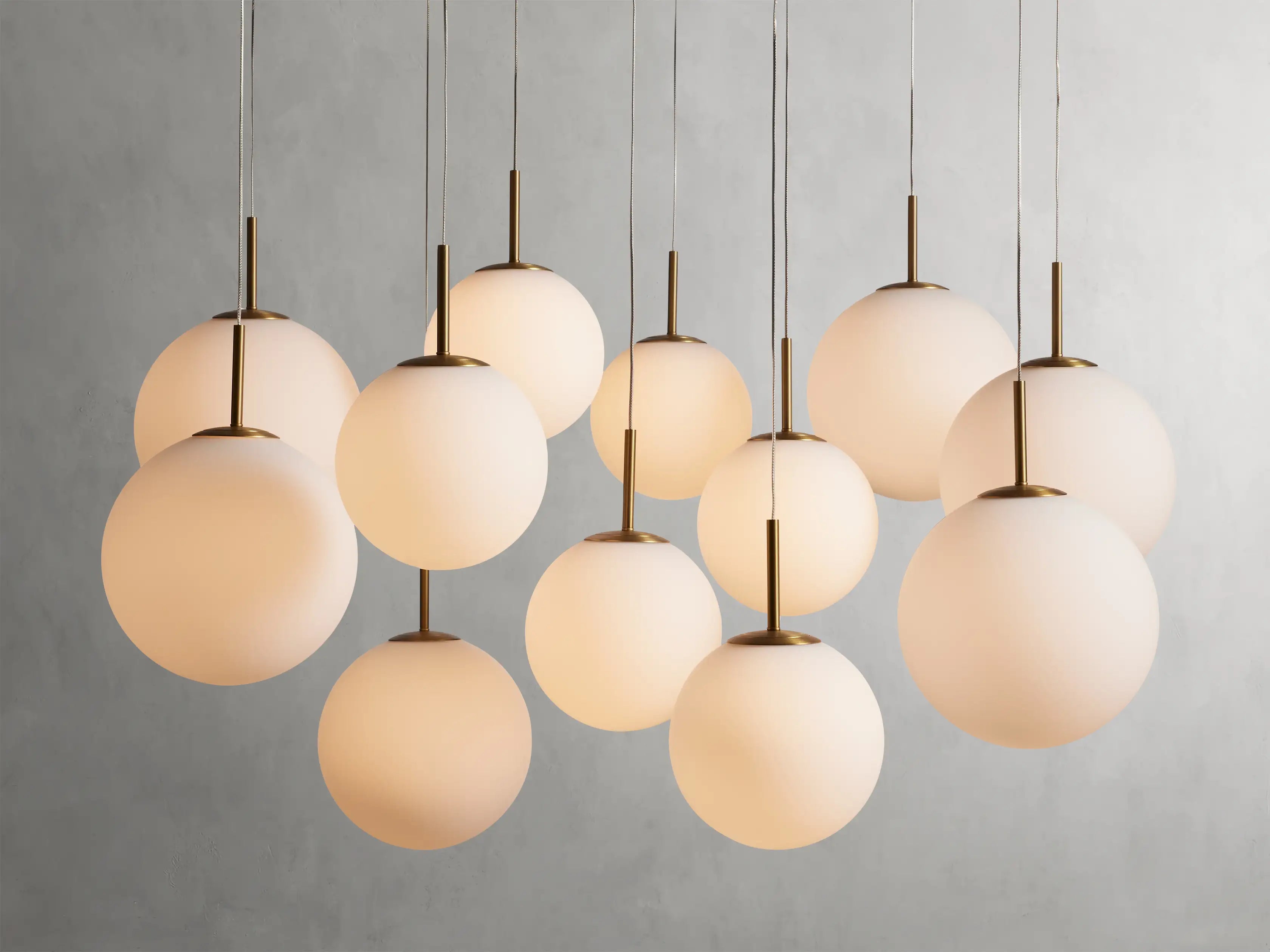 Suspension ronde à boules en verre, laiton et verre craquelé, réglable pour pièces à hauts plafonds, lustre LED | Sansoti