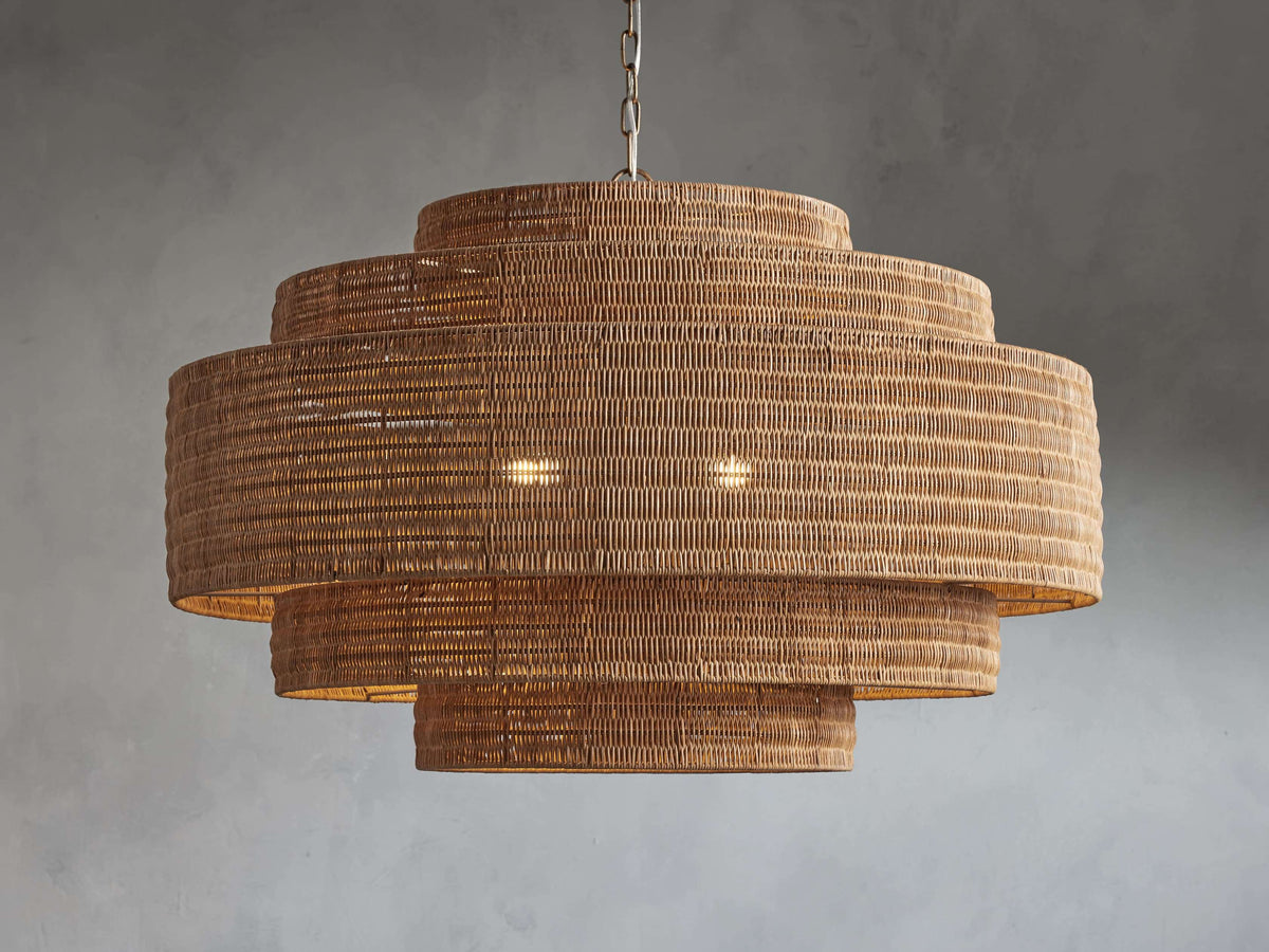 Lustre en rotin tressé, structure en fer à plusieurs niveaux, hauteur réglable, suspension pour éclairage de salle à manger et de salon | Sansoti