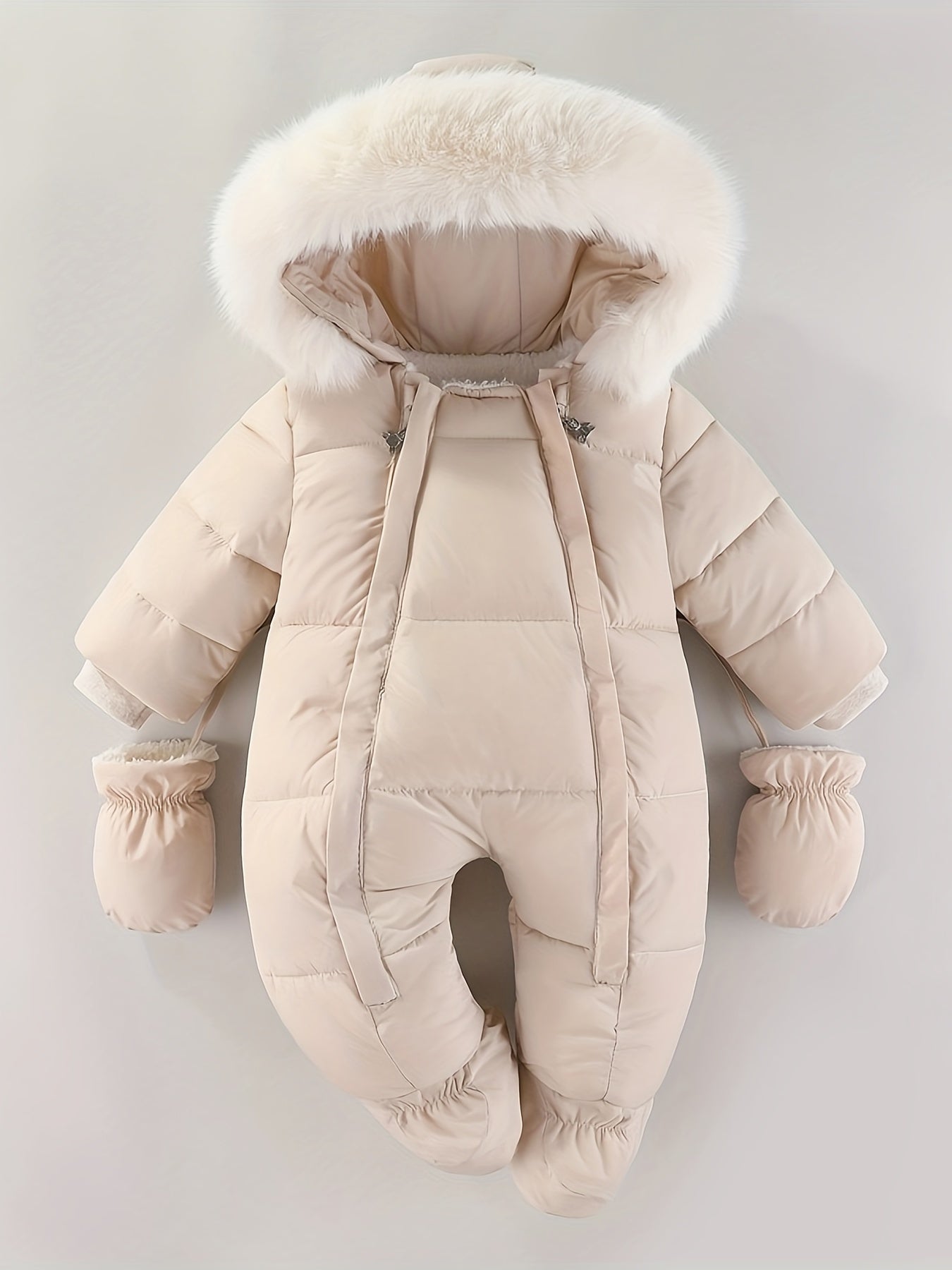 Frosty Baby Romper Gewatteerd Polyester Katoen Capuchon Winter Baby Jumpsuit Faux Bont Handwarmers Buiten | Sansoti