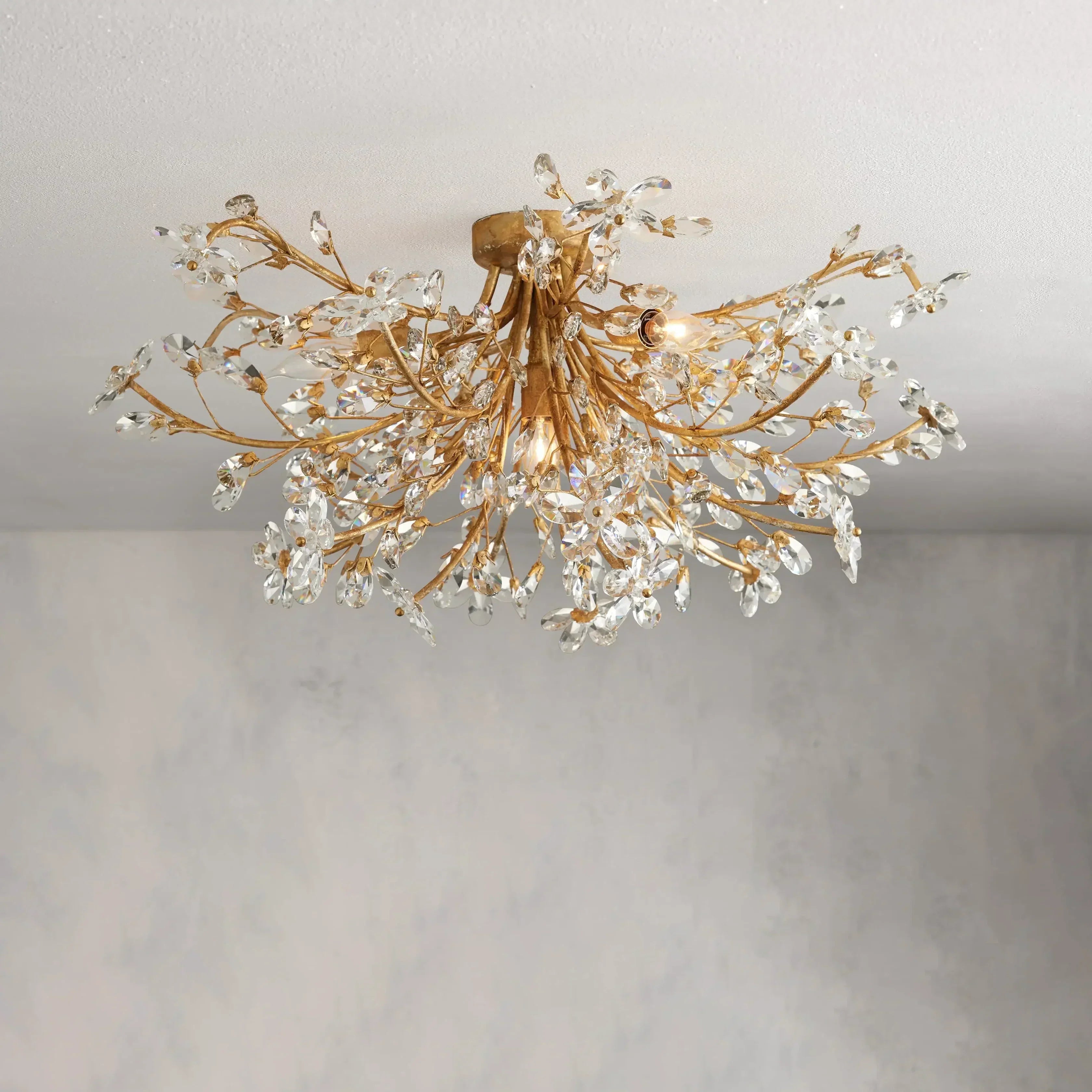 Crystal Ceiling Light Ø70cm Iron Hand-Finished Blossom Design Four Lights Elegant Venetian Living Room | Sansoti