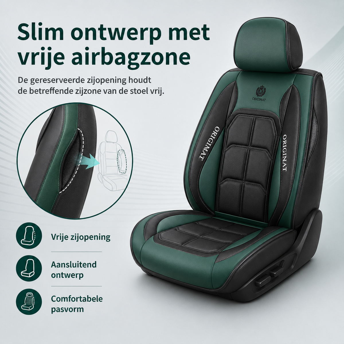 Luxe Autostoelhoezen Set 11-delig Gewatteerd met Opbergvak Airbag-Opening Universeel voor Vijfzitters Auto | Sansoti